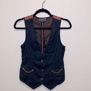 GUESS Vest, Med Navy Blue w/ White Pinstripe